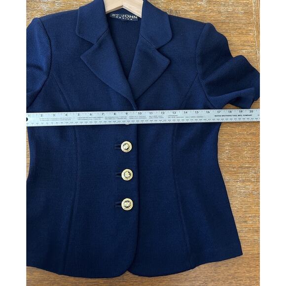 St John Vintage Basics Blazer Jacket Womens Navy Santana Knit Luxury - Picture 6 of 7